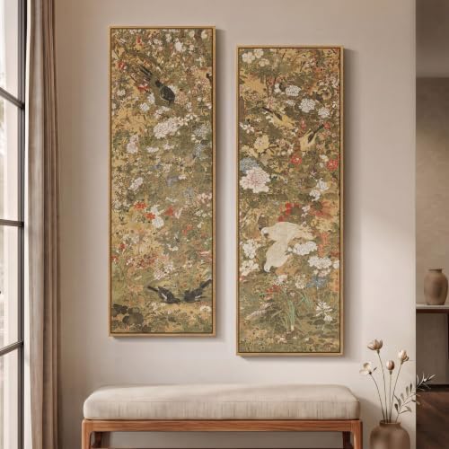 Framed Vintage Long Narrow Chinoiserie Wall Art by MXART