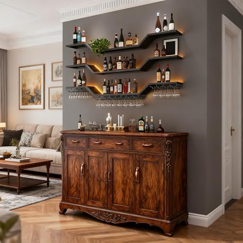 39.4"Modern LED Wine Rack Wall Mounted, 3-Tier Floating Bar Shelves - Image 4