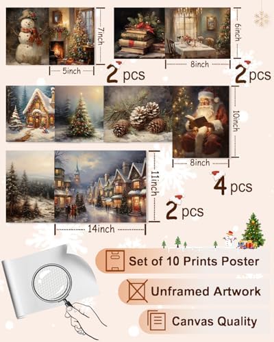 KBKBART Christmas Wall Art Prints Set of 10 Rustic Xmas Wall Decor Unframed - Image 2