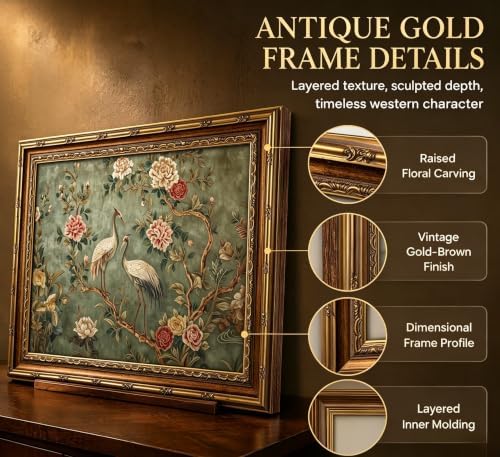 Vintage Gold Framed Heron Canvas Wall Art Nursery Animals Painting Picture Wall - Image 4