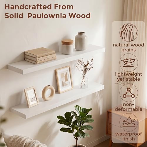 fuqing 40 Inch Floating Shelves, 6.7 Inch Deep White Wall Shelves Set of 2 - Image 4