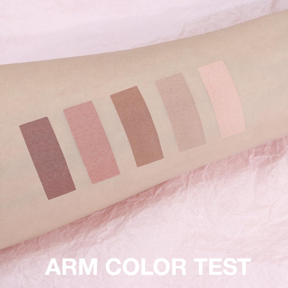 Warm Neutral Rose Brown Eyeshadow Palette – 5 Matte Shades, Soft Pink to Chocolate, Velvety Finish, Natural Everyday to Romantic Eye Looks, Blendable & Travel-Friendly Makeup for Brown Eyes 02#