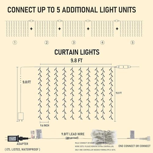 Dazzle Bright 300 LED Curtain Lights, Plug in Fairy Curtain Lights - Image 2