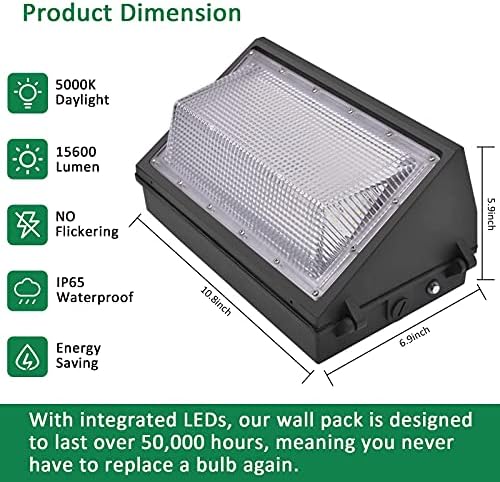 120W LED Wall Pack Light Dusk to Dawn 5000K 15600LM ETL Listed - Image 2