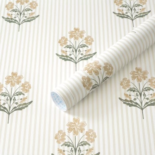 Safiyya Wallpaper Peel and Stick Beige Floral Contact Paper by SAFIYYA