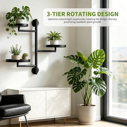 Rotating Window Wall Mounted Plant Shelf, 3 Tier Indoor Corner Metal Wall Plant - Image 3