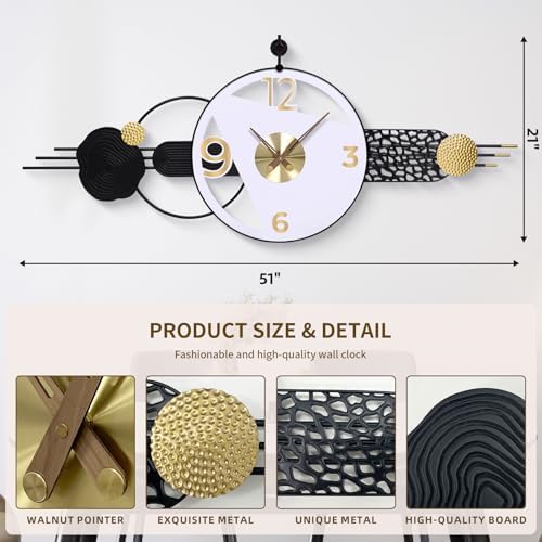 51x21 Inch Modern Abstract Silent Wall Clock Battery Powered - Image 2