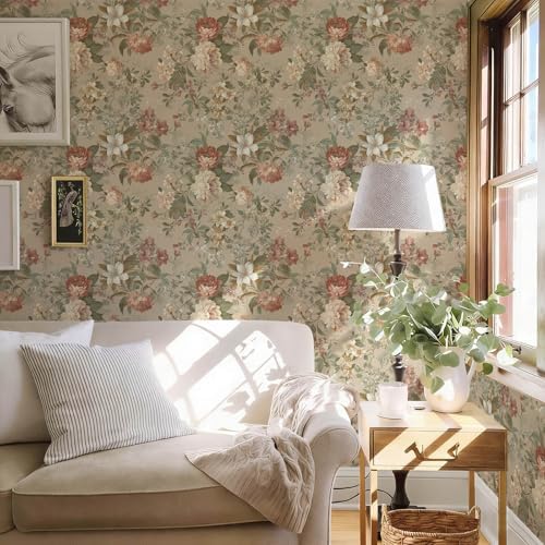 Peel and Stick Wallpaper for Bedroom Vintage Red Floral Self-Adhesive - Image 2