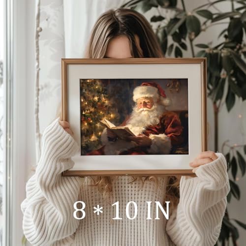 uniro Vintage Christmas Wall Art Santa Reading Book Christmas Oil Painting - Image 3
