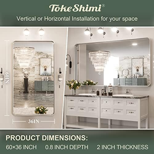 TokeShimi 60 x 36 Inch Brushed Silver Bathroom Mirror - Image 2