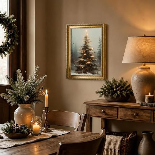 EJPFOGV Winter Snowy Christmas tree Framed Canvas Wall Art 12x16 inches - Image 5