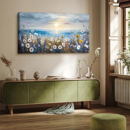 crmotu Modern Coastal Wall Decor, Daisy Wildflowers Art Prints 24X48 In - Image 3