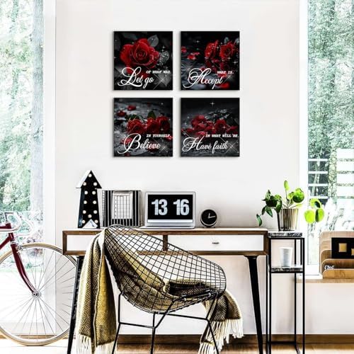 Red Wall Art for Bedroom Rose Wall Decor Red Bathroom Decor Flower - Image 3