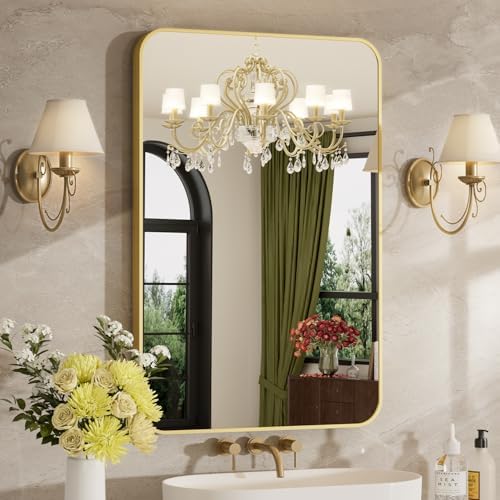 24"x36" Bathroom Mirror for Over Sink, Brushed Gold Rectangle Vanity Mirror by MZON
