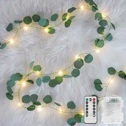suddus 33FT Eucalyptus Garland String Lights Battery Operated Copper Wire by SUDDUS
