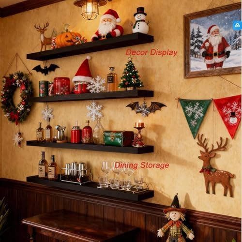 ROGMARS Black Floating Shelves for Wall 36 inch Rustic Solid Wood - Image 4
