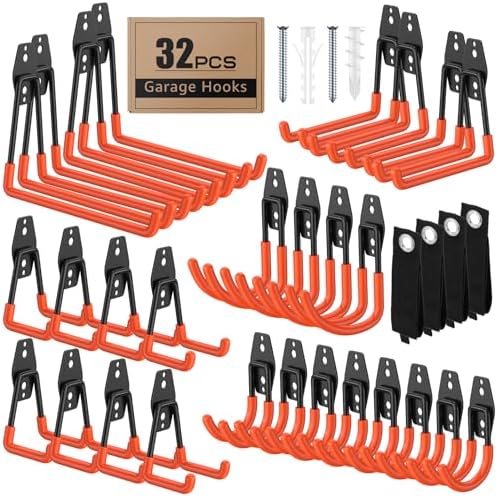 32-Pack Heavy Duty Wall Mount Garage Hooks by Unknown