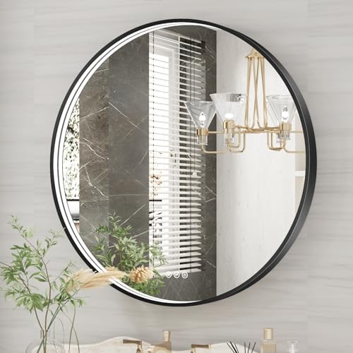32 Inch Round LED Bathroom Mirror, Wall Mouted LED Vanity Mirror by Twalsu