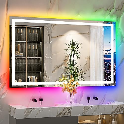 60x36 LED Bathroom Mirror with Lights, RGB Backlit Lighted Mirror by YEELAIT