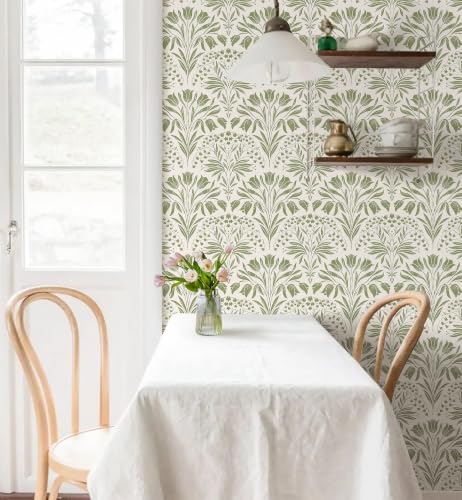 Green Tulip Floral Peel and Stick Wallpaper Retro Green Contact Paper - Image 3