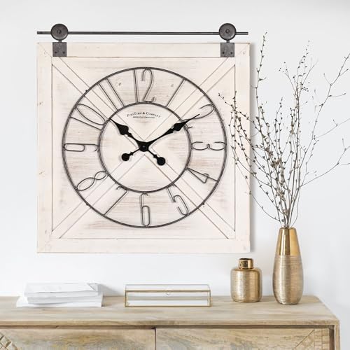 Oakrain Rustic Large Wall Clock, Classic Vintage Hanging Clock, Silent by Oakrain