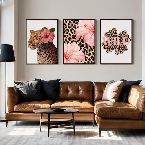 Trendy Leopard Wall Art Pink Cheetah Print Room Decor Leopard Flower Canvas - Image 4