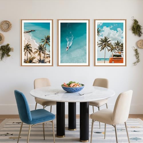 LHIUEM Large Nature Surfboard Beach Framed Canvas Wall Art, Summer Ocean - Image 4