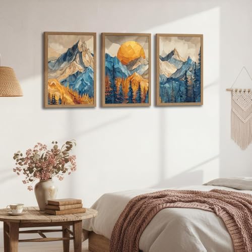 Mountain Wall Art Set of 3 Framed, Abstract Landscape Canvas Print - Image 3