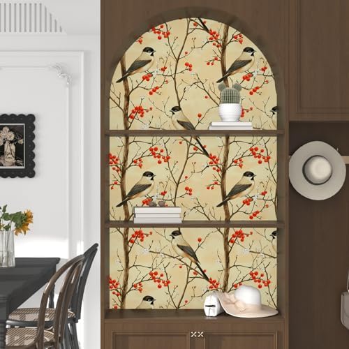 Laatse Vintage Yellow Red Bird Floral Botanical Wallpaper 17.5"x393" - Image 5