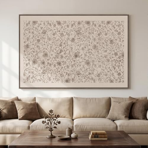 Extra Large Framed Neutral Vintage Floral Wall Art by MXART