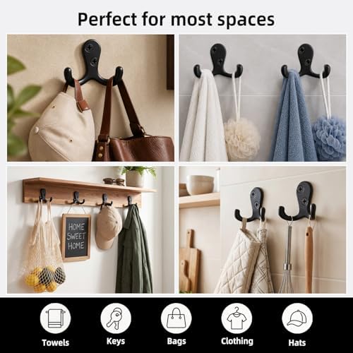 10 Pack Heavy Duty Double Prong Coat Hooks Wall Mounted - Image 2