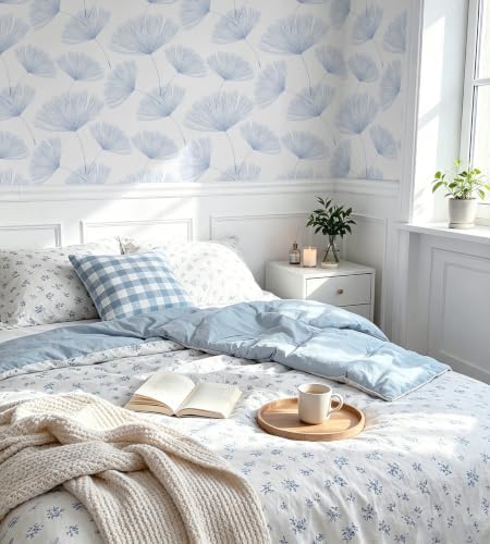 Safiyya Blue and White Peel and Stick Wallpaper Dandelion 17.3in x78.7in - Image 2