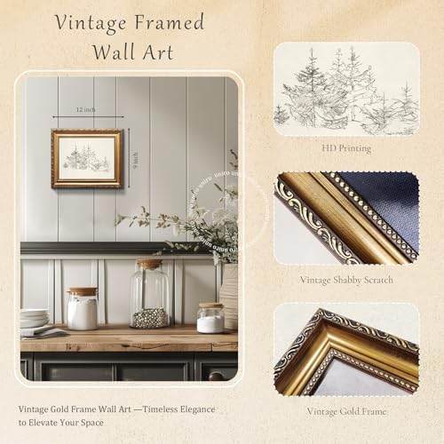 uniro Vintage Gold Framed Wall Art, Vintage Christmas Canvas Art Prints Painting - Image 2