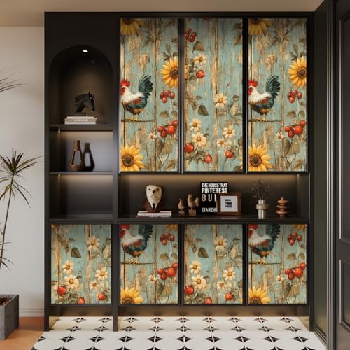Sunflowers Rooster Peel and Stick Wallpaper 17.3"x236" Wood Vintage Non-Woven - Image 6
