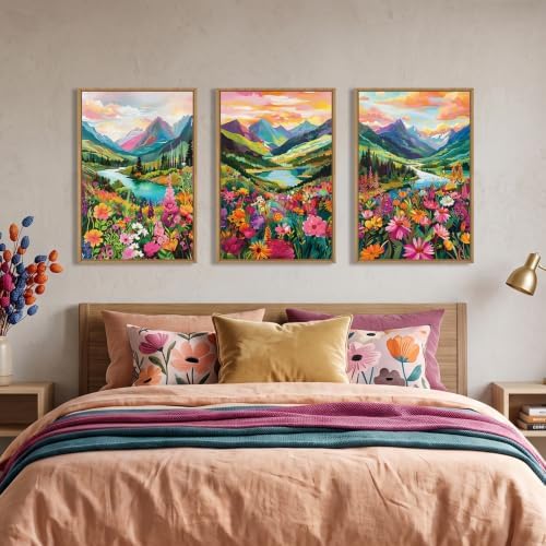 Colorful Mountain Floral Framed Canvas Wall Art Set-24"x36"x3 - Image 5