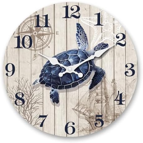 XFM Large Sea Turtle Wall Clock 24 Inch Blue Nautical by XFMWallClock