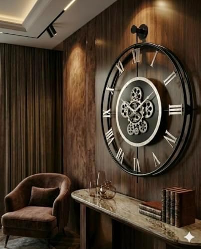 Large Moving Gear Wall Clock – Luxury Metal Ring Roman Numeral Silent - Image 2