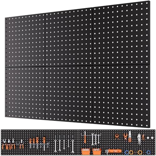 INCLY 6 Pack 12"x12" Heavy Duty Black Metal Pegboard Panels by INCLY