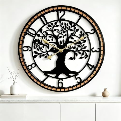 Large Wall Clock for Living Room Decor 24 Inch Tree of Life Metal Wall Art by Unknown