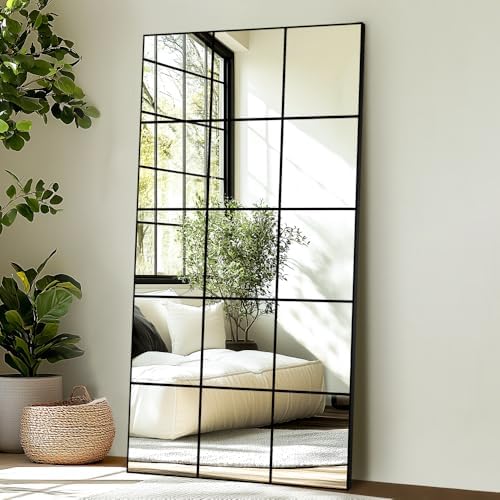 Delma Window Pane Full Length Mirror 28"x55" Large Window Wall Mirror Black by Delma