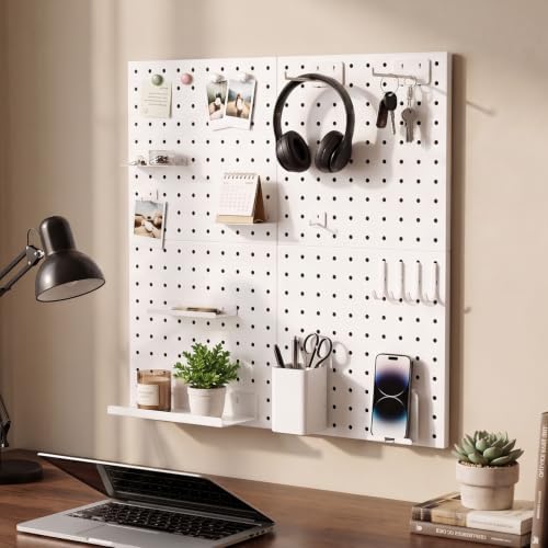 Magnetic Metal Pegboard Wall Organizer Kit, 4 Pack 10 x 10 in Panels White - Image 2