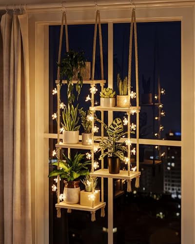 Bamworld Hanging Shelves with Grow Light Plant Hanger Indoor Window Plant by Bamworld