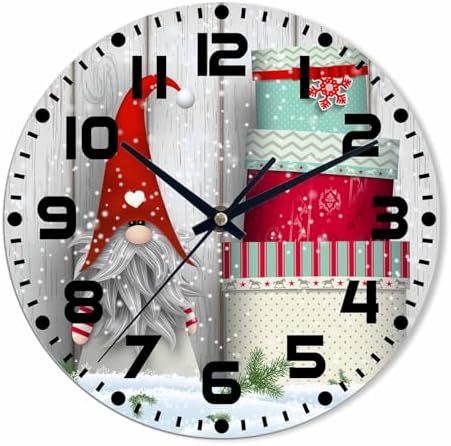 Nordic Christmas Motive Wall Clock Tomte Standing Wooden Wall in Snow Battery by NOMEDOGYIM