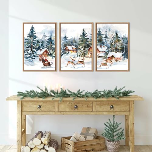 Christmas Santa Sleigh Deer Framed Canvas Wall Art Set -24"x36"x3 - Image 5