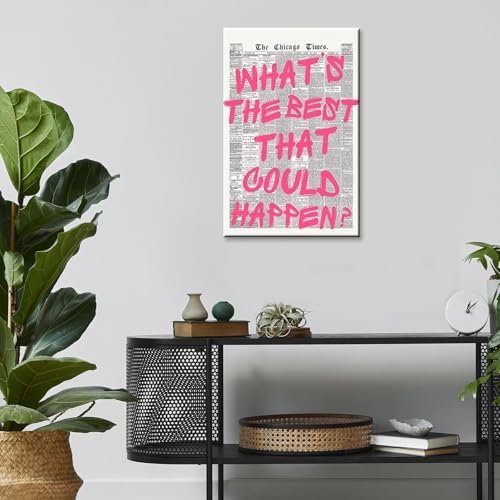Whats The Best That Could Happen Wall Art Retro Newspaper Pink Font Canvas - Image 7