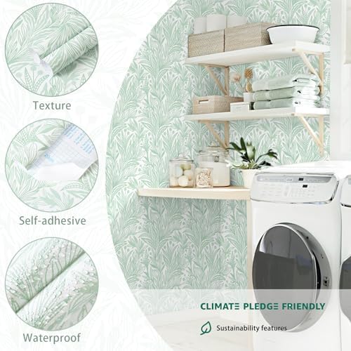 Dimoon 17.3" X 98.4" Peel and Stick Wallpaper Green White Boho Contact Paper - Image 3