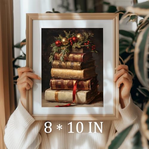 uniro Vintage Rustic Christmas Print Retro Xmas Book Art Oil Painting Dark - Image 3