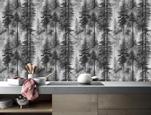 HAOKHOME Forest Peel and Stick Wallpaper Black White Tree Mural Bathroom - Image 4