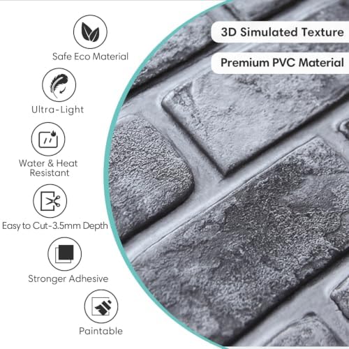 Commomy Faux Brick 3D Wall Panels, Thin UrltraLight PVC 22.8" x 11.8" - Image 3