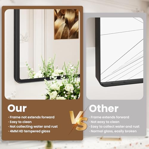 pertetey Black Bathroom Mirror, Aluminum Frame Wall Mirror, 60 x 30 in - Image 2